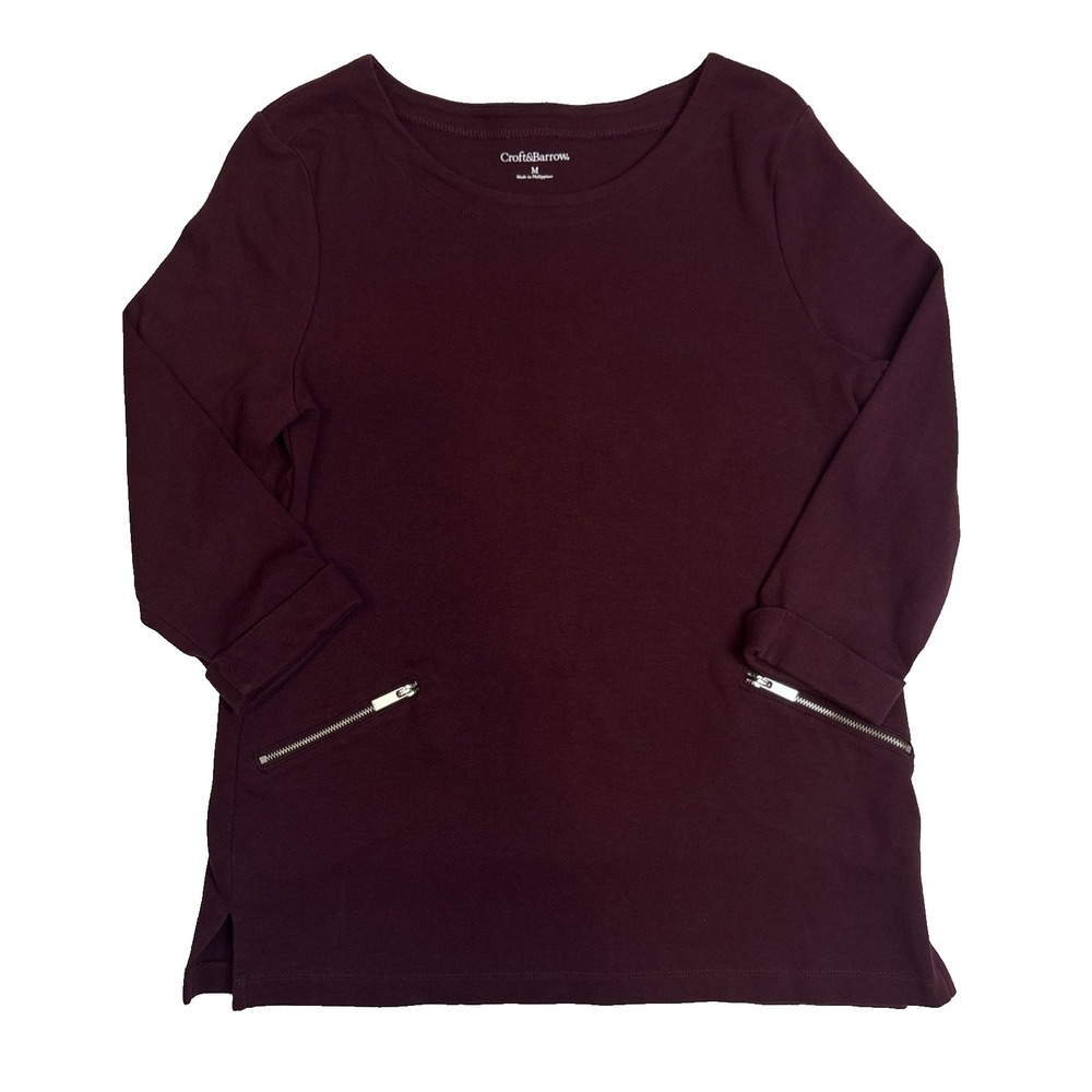 Croft & Barrow Womens Maroon 3/4 Sleeve Shirt Size Medium